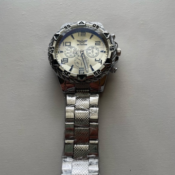 Other - Men’s Oversized Silver Quartz Watch XL Big Face Chronograph Style – New